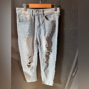 Womens Distressed Light Wash Blue Jeans